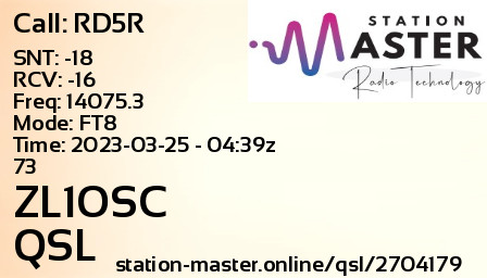 QSL Card for ZL1OSC QSO with RD5R