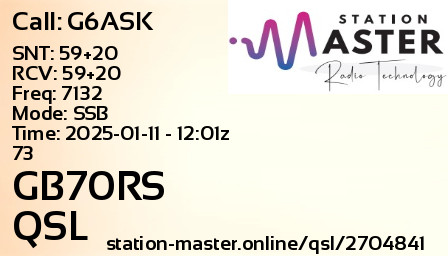 QSL Card for GB70RS QSO with G6ASK