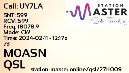 QSL Card for M0ASN QSO with UY7LA