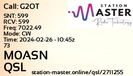 QSL Card for M0ASN QSO with G2OT