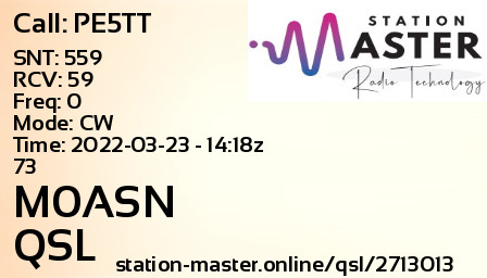 QSL Card for M0ASN QSO with PE5TT