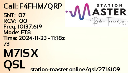 QSL Card for M7ISX QSO with F4FHM/QRP