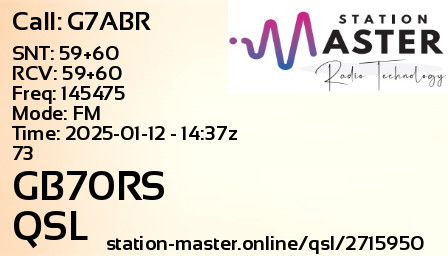 QSL Card for GB70RS QSO with G7ABR