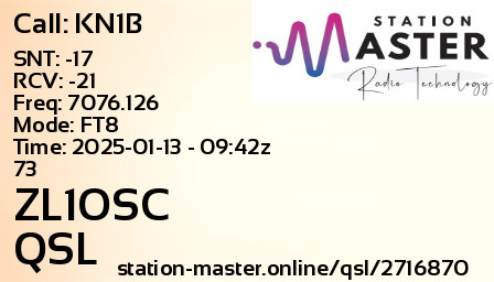 QSL Card for ZL1OSC QSO with KN1B