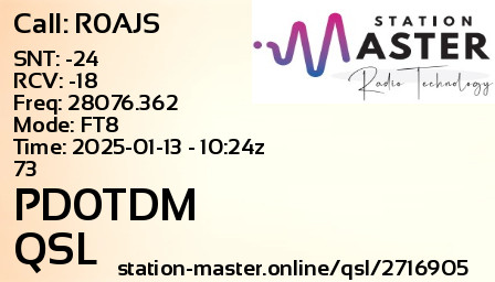 QSL Card for PD0TDM QSO with R0AJS