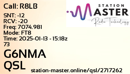 QSL Card for G6NMA QSO with R8LB