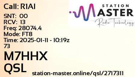 QSL Card for M7HHX QSO with R1AI