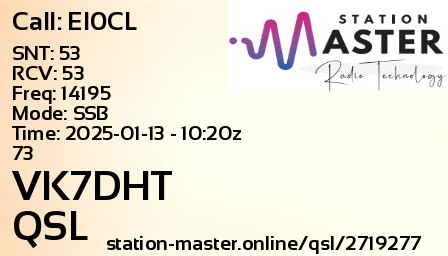 QSL Card for VK7DHT QSO with EI0CL