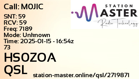 QSL Card for HS0ZOA QSO with M0JIC