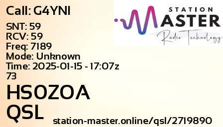 QSL Card for HS0ZOA QSO with G4YNI