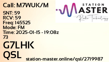 QSL Card for G7LHK QSO with M7WUK/M
