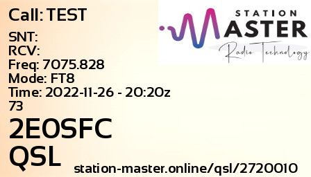 QSL Card for 2E0SFC QSO with TEST
