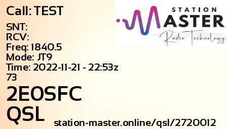 QSL Card for 2E0SFC QSO with TEST