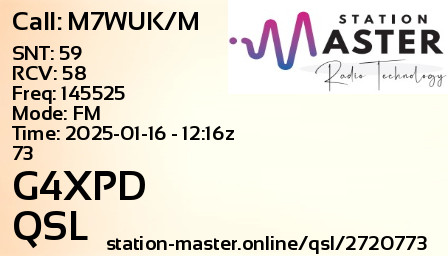 QSL Card for G4XPD QSO with M7WUK/M