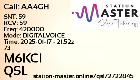 QSL Card for M6KCI QSO with AA4GH