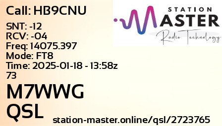 QSL Card for M7WWG QSO with HB9CNU