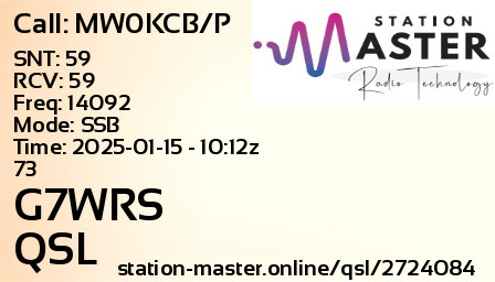 QSL Card for G7WRS QSO with MW0KCB/P
