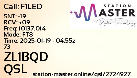 QSL Card for ZL1BQD QSO with F1LED