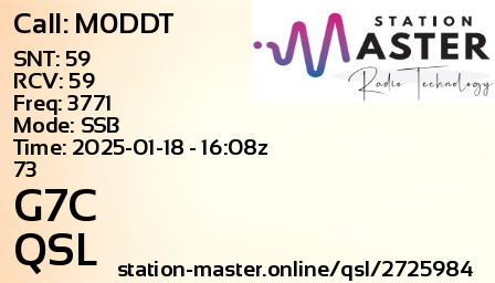 QSL Card for G7C QSO with M0DDT