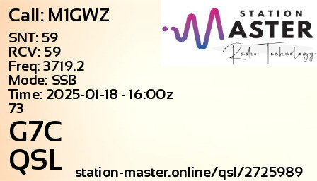 QSL Card for G7C QSO with M1GWZ