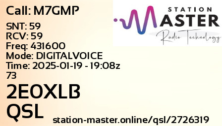 QSL Card for 2E0XLB QSO with M7GMP