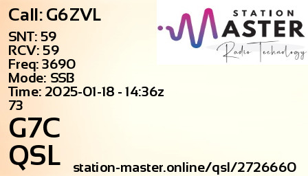 QSL Card for G7C QSO with G6ZVL