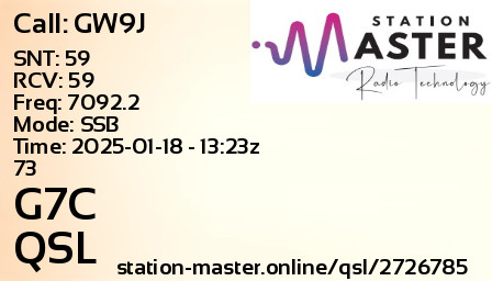 QSL Card for G7C QSO with GW9J