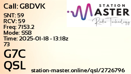 QSL Card for G7C QSO with G8DVK