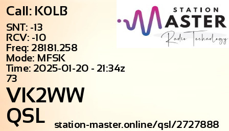 QSL Card for VK2WW QSO with K0LB