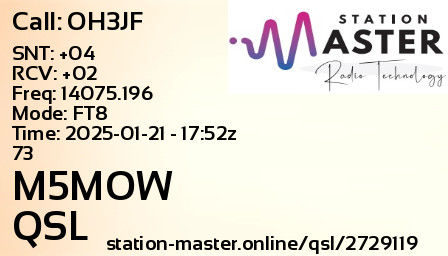 QSL Card for M5MOW QSO with OH3JF
