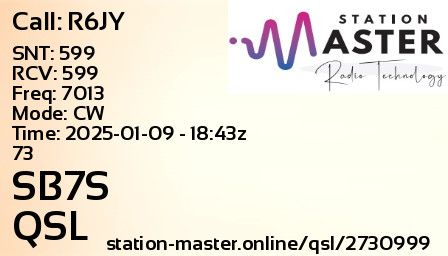 QSL Card for SB7S QSO with R6JY