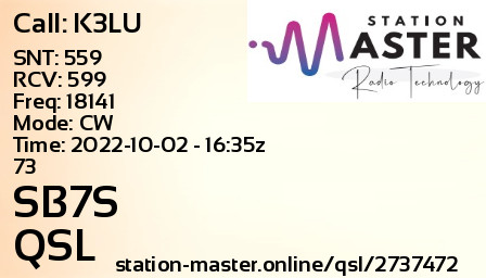QSL Card for SB7S QSO with K3LU