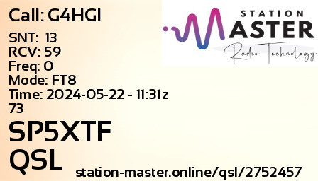 QSL Card for SP5XTF QSO with G4HGI