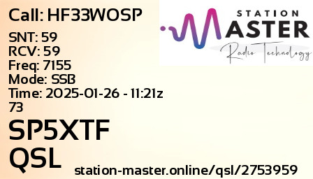 QSL Card for SP5XTF QSO with HF33WOSP