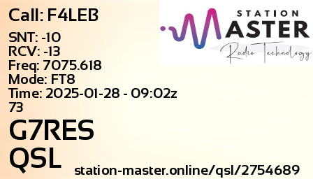 QSL Card for G7RES QSO with F4LEB
