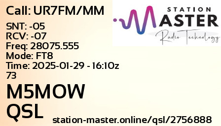 QSL Card for M5MOW QSO with UR7FM/MM