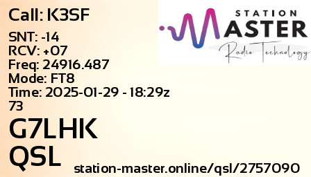 QSL Card for G7LHK QSO with K3SF
