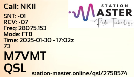 QSL Card for M7VMT QSO with NK1I