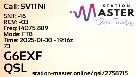 QSL Card for G6EXF QSO with SV1TNI