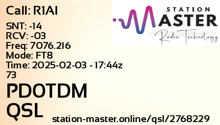 QSL Card for PD0TDM QSO with R1AI