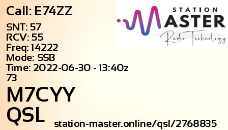 QSL Card for M7CYY QSO with E74ZZ