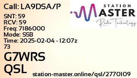 QSL Card for G7WRS QSO with LA9DSA/P