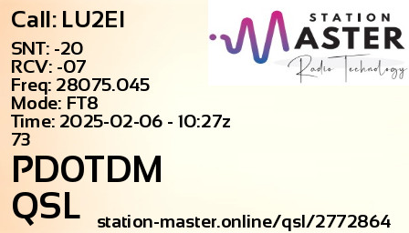 QSL Card for PD0TDM QSO with LU2EI
