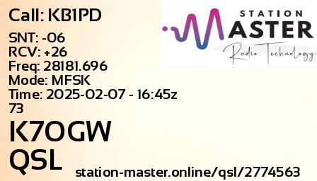 QSL Card for K7OGW QSO with KB1PD