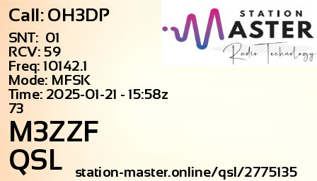 QSL Card for M3ZZF QSO with OH3DP