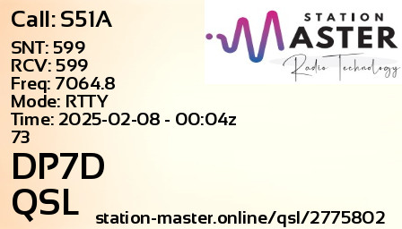 QSL Card for DP7D QSO with S51A