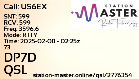 QSL Card for DP7D QSO with US6EX