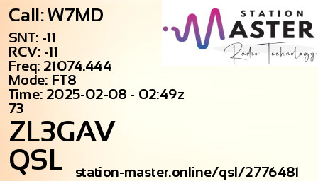 QSL Card for ZL3GAV QSO with W7MD