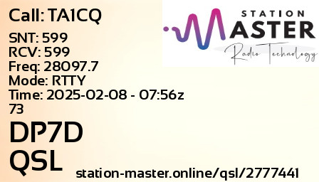 QSL Card for DP7D QSO with TA1CQ