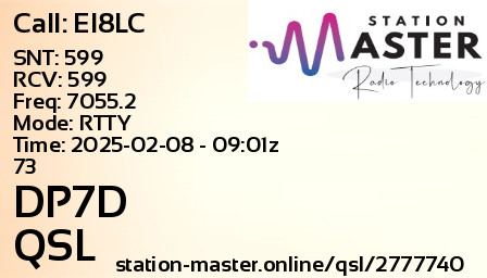 QSL Card for DP7D QSO with EI8LC